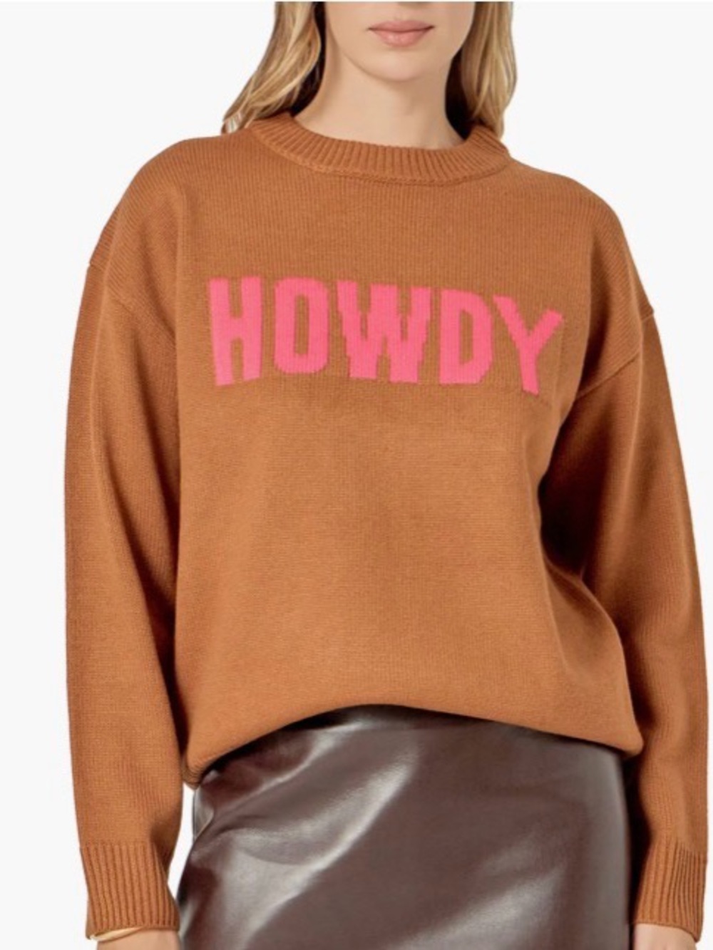 English Factory Brown Crewneck Sweater with Pink HOWDY Lettering